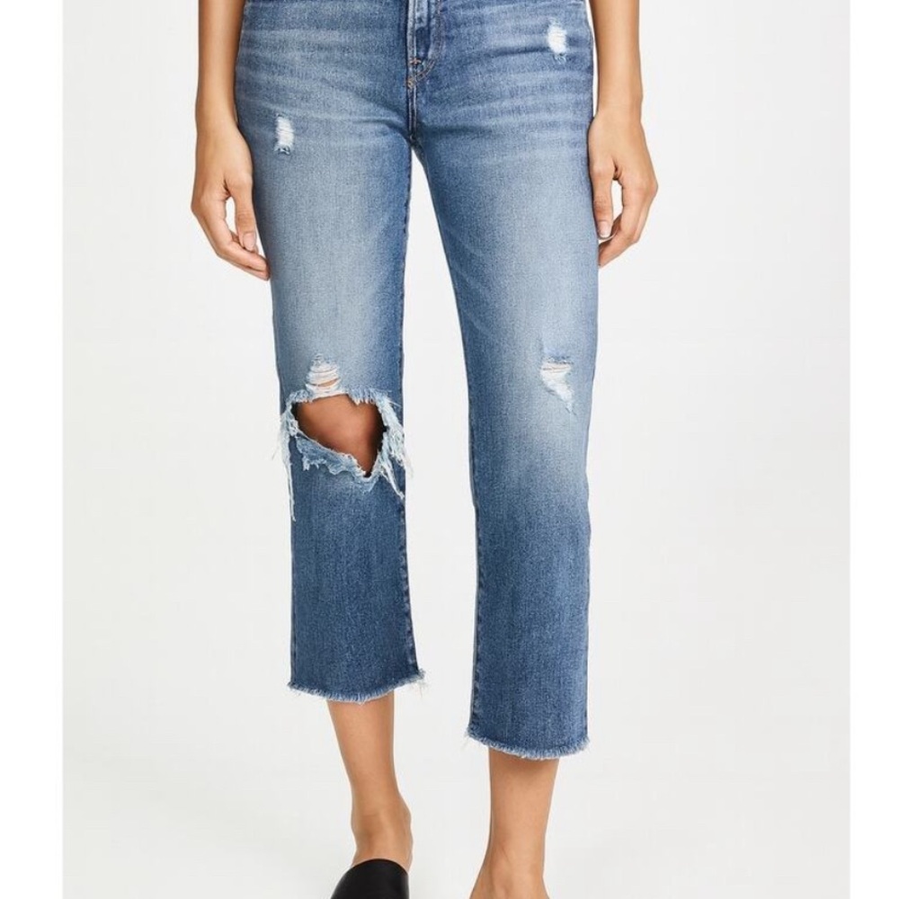AG Adriano Goldschmied Distressed “Tomboy Crop” Blue Jeans